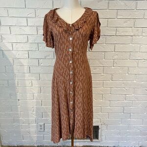 Bohme Button-Down Ruffle Midi Dress Womens M